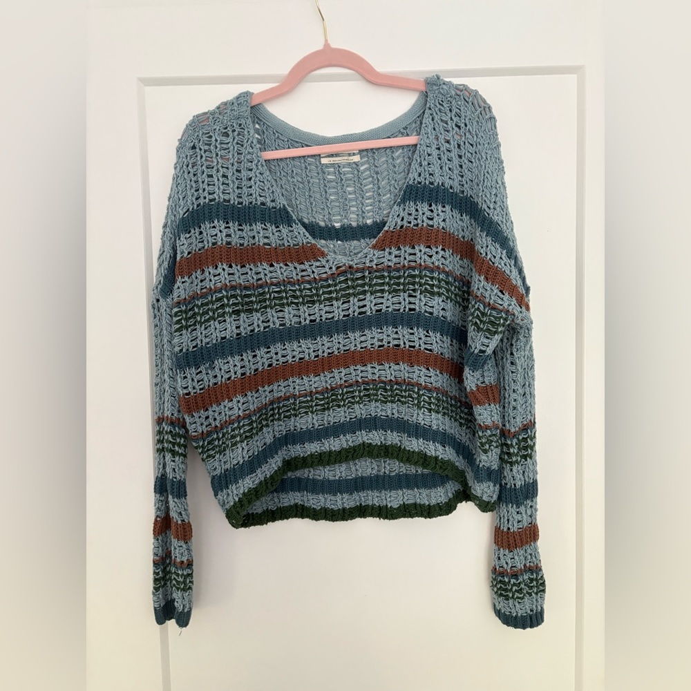 Urban Outfitters Blue and Brown V-Neck Sweater
